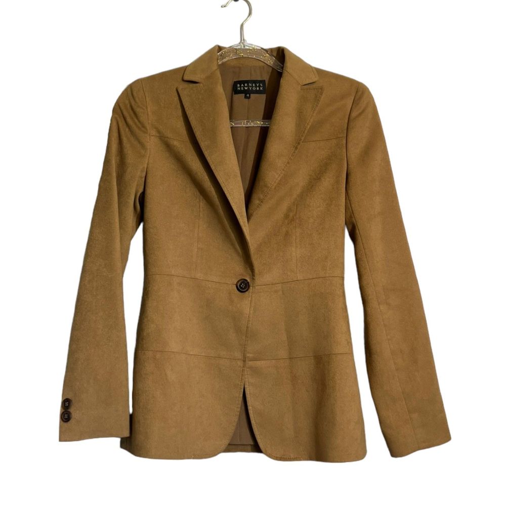 Barney's New York Tan Suede Long Sleeve Blazer Button Up Jacket Size 4